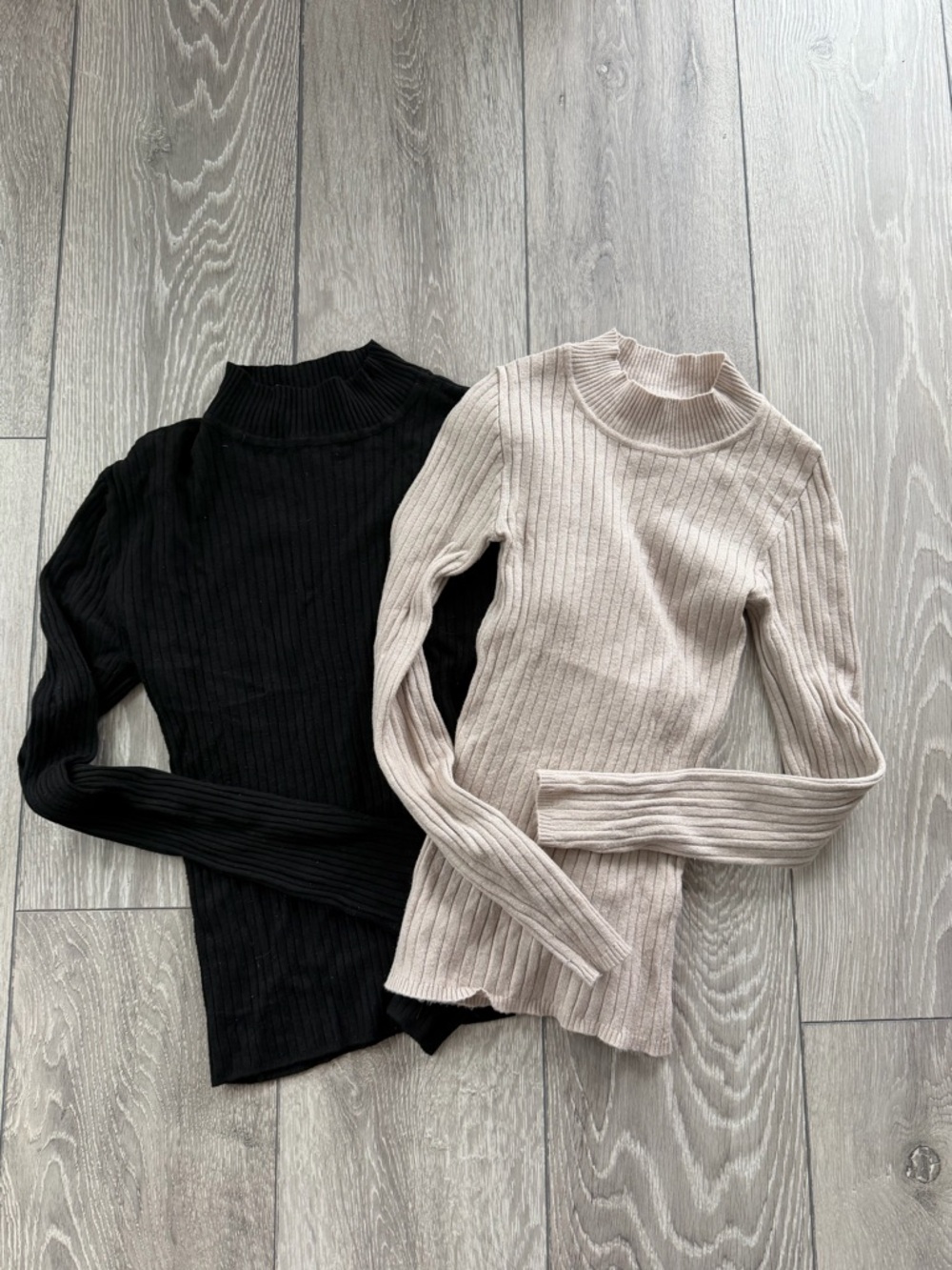 Primark Black & Beige Ribbed Turtleneck Sweaters